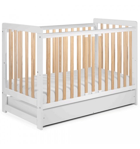 Tomi 22 - łóżeczko dziecięce z funkcją tapczanika i szufladą, drewniane 120x60 | Biały Buk